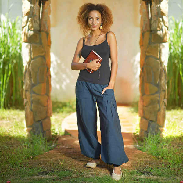 Sarouel Aladdin Unicolor PANASIAM - Pantalon Hippie Unisexe 100% Viscose Naturelle, Doux Et Léger, Commerce Équitable